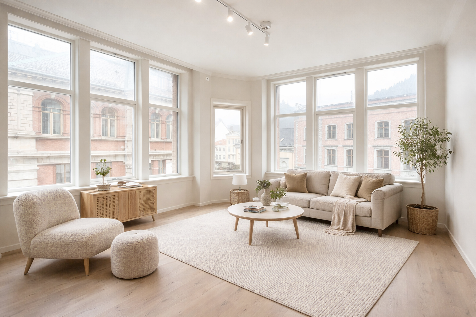 Leiligheten er uinnredet, men dette er et eksempel på hvordan stuen kan se ut når du får satt ditt eget preg på den. Galleribilde