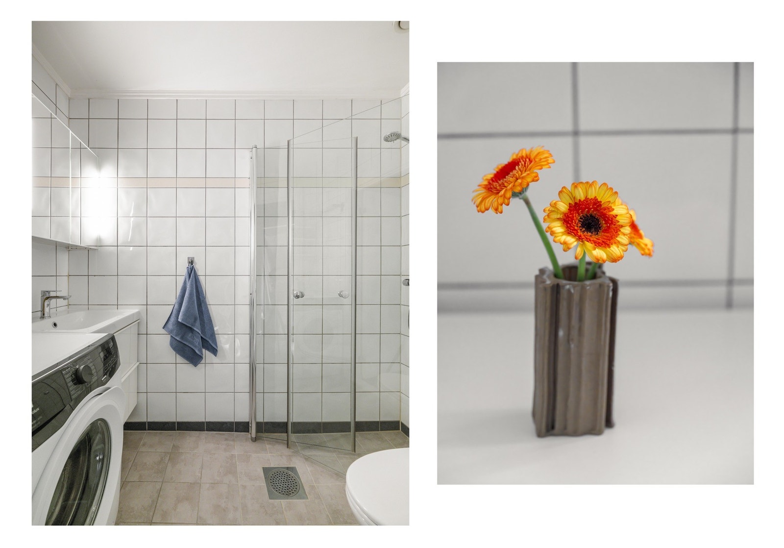Det er pent flislagt med opplegg til vaskemaskin og varmekabler i gulv. Galleribilde