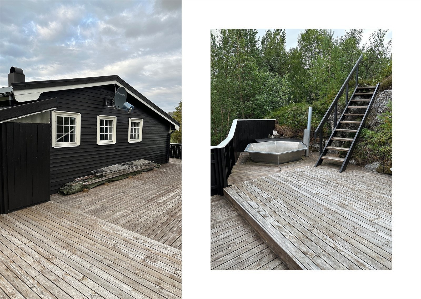 Selgers egne bilde etter beising av hytte, terrasser og gelender. Galleribilde