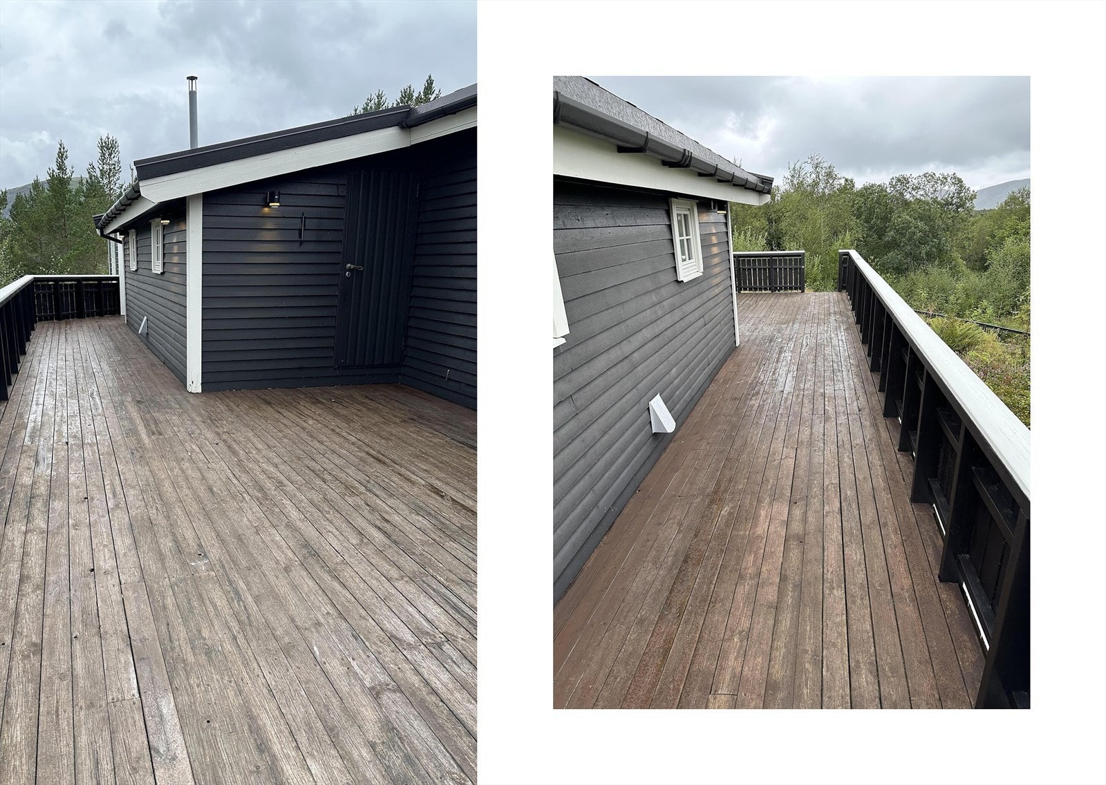 Selgers egne bilde etter beising av hytte, terrasser og gelender. Galleribilde