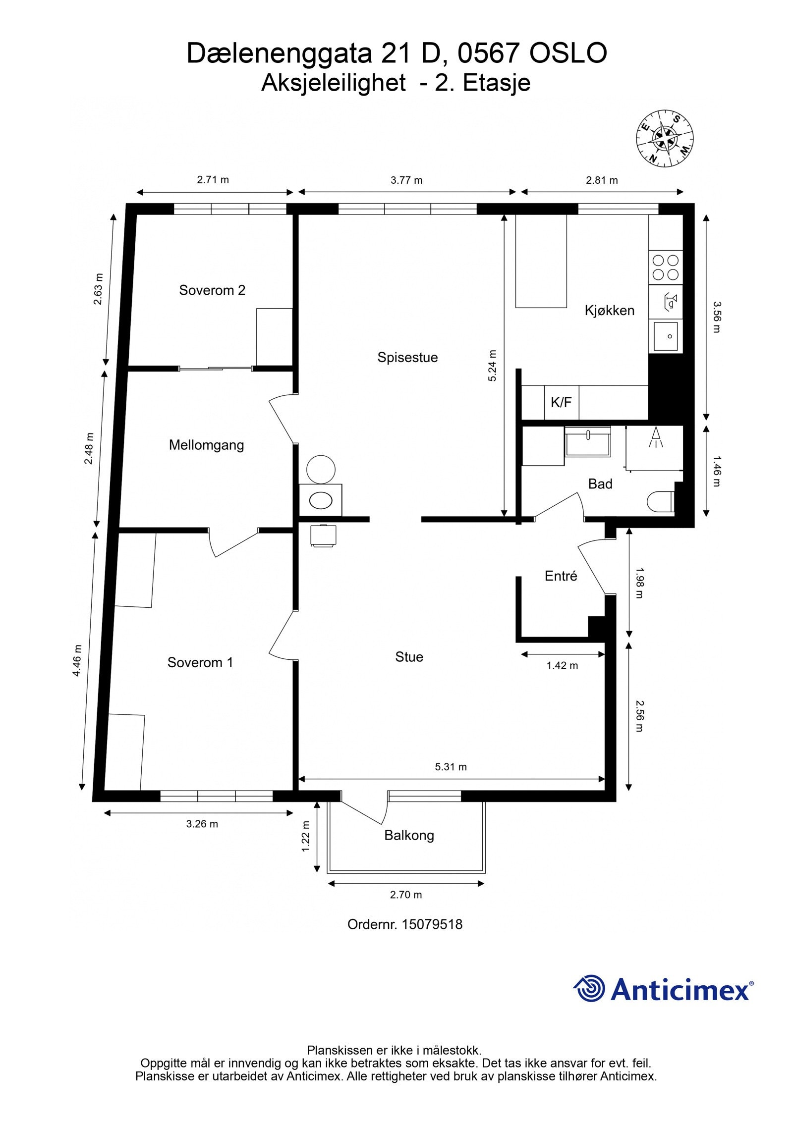 - Plantegning med mål Dælenenggata 21 D - Galleribilde