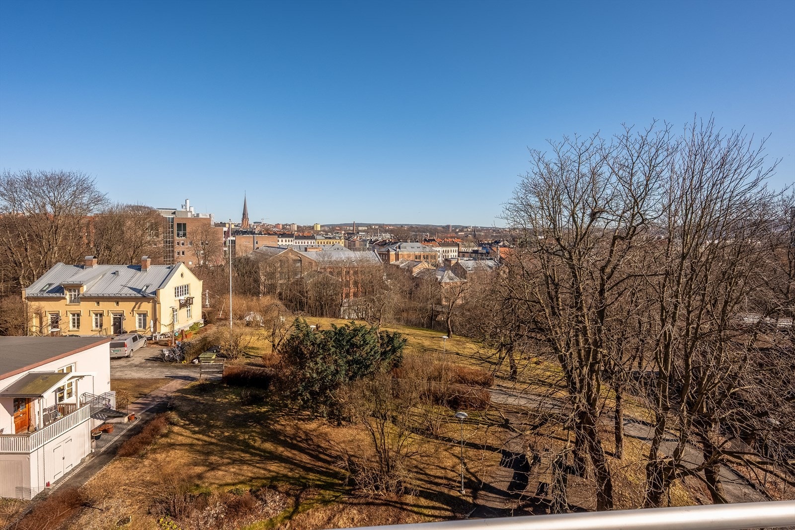 Du har også et fantastisk kastanjetre rett foran stuevinduet og balkongen. Treet hviler gjennom vinteren, våkner til liv med knopper på våren, springer ut i blomst og frodige blader på sommer. Og med kastanjer og oransje og ildrøde blader om høsten! Galleribilde