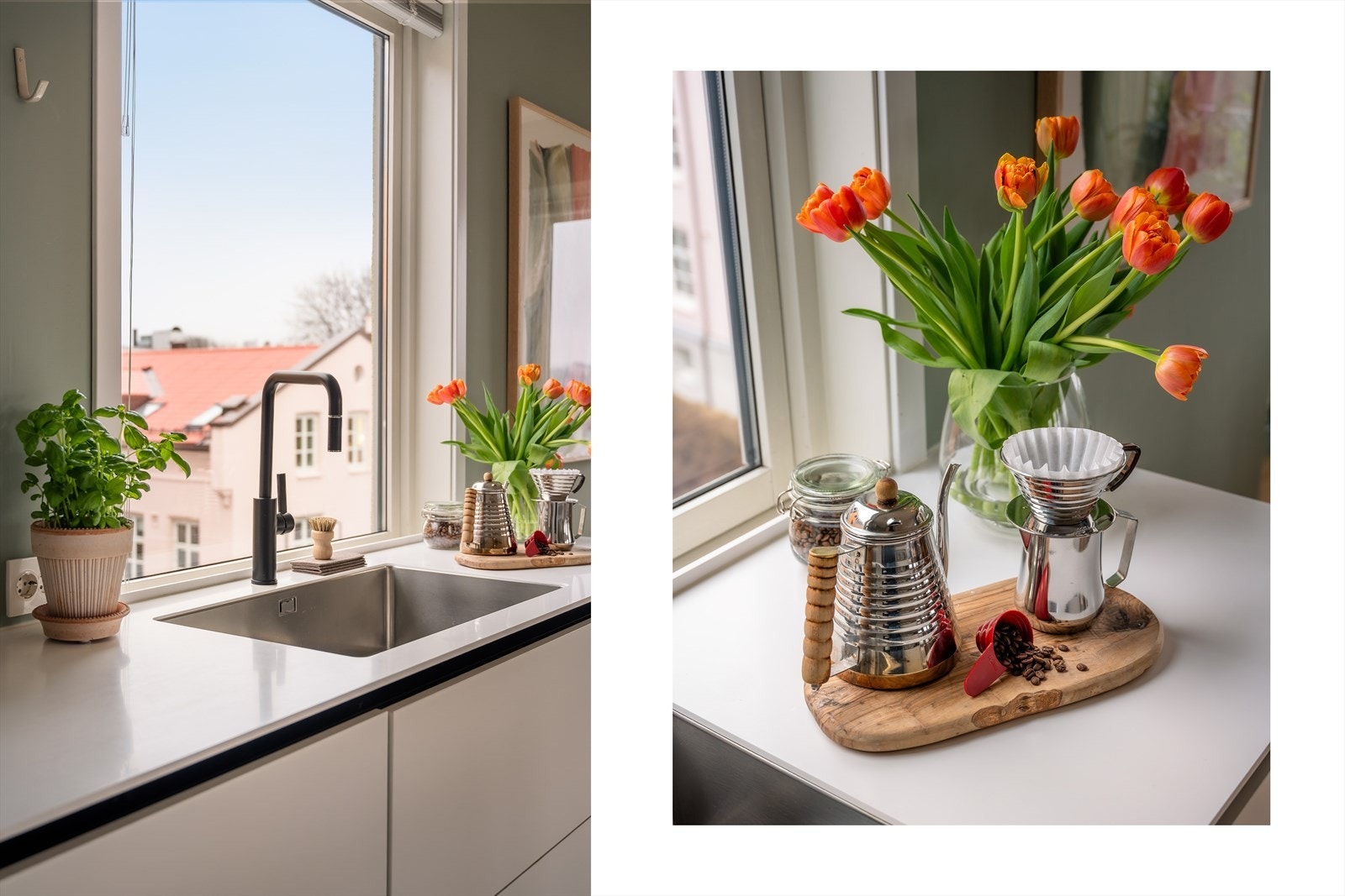 Her finner du flere flotte detaljer som ett-greps armatur fra tapwell med uttrekkbar tut, samt stikkontakter i arbeidshøyde. Galleribilde