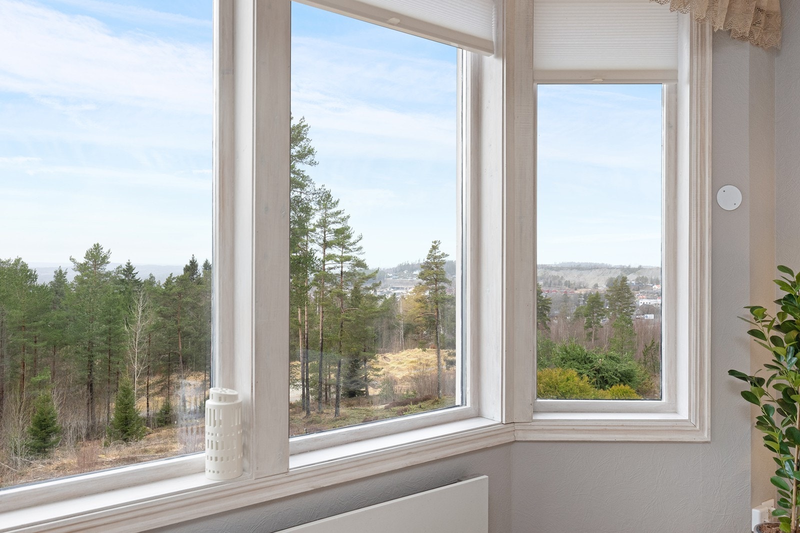 Store vindusflater gir flott utsikt mot skogsområder og landskap. Galleribilde