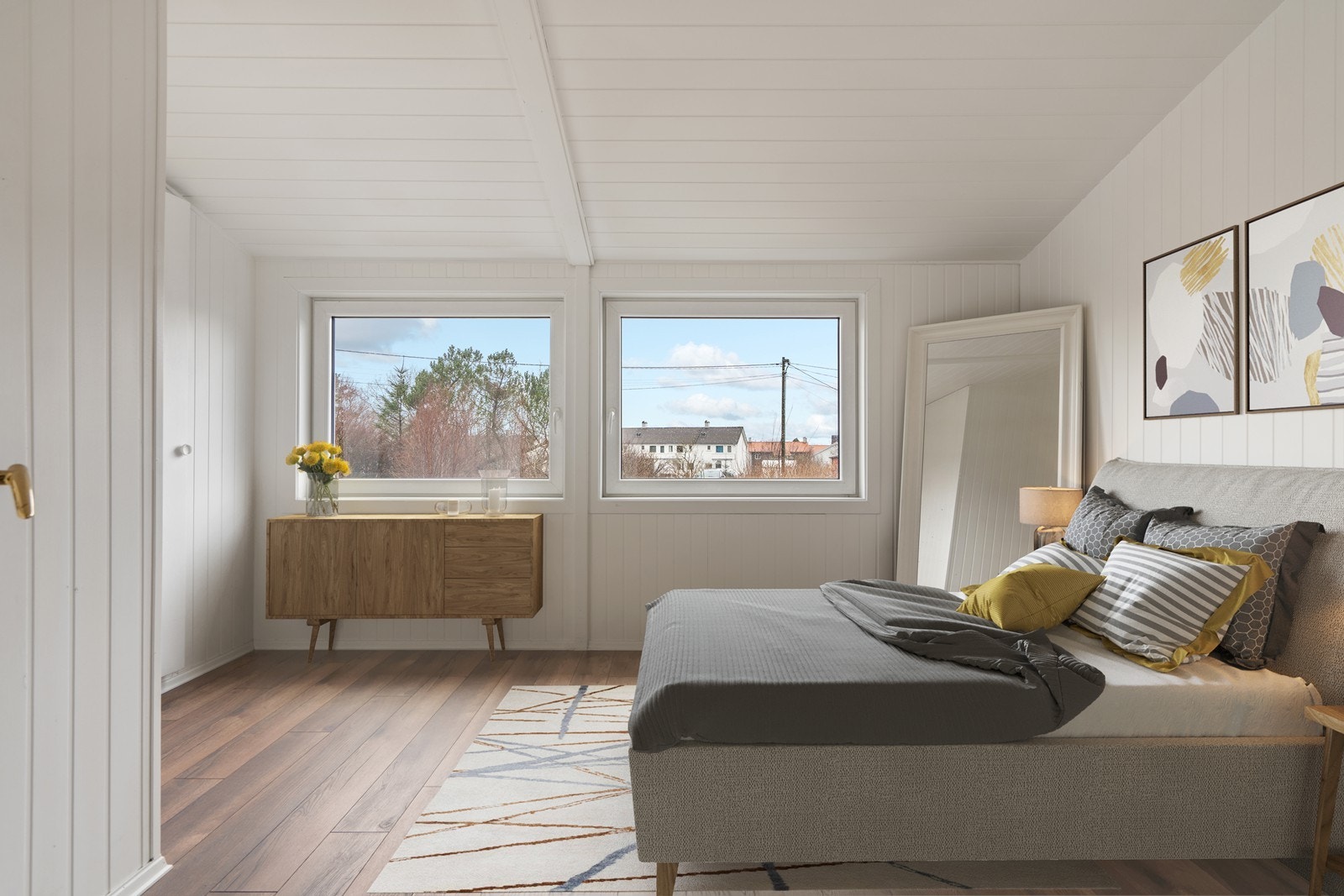 Soverom 2 er digitalt møblert - Begge soverom har god plass til seng, nattbord og øvrig ønsket møblement Galleribilde