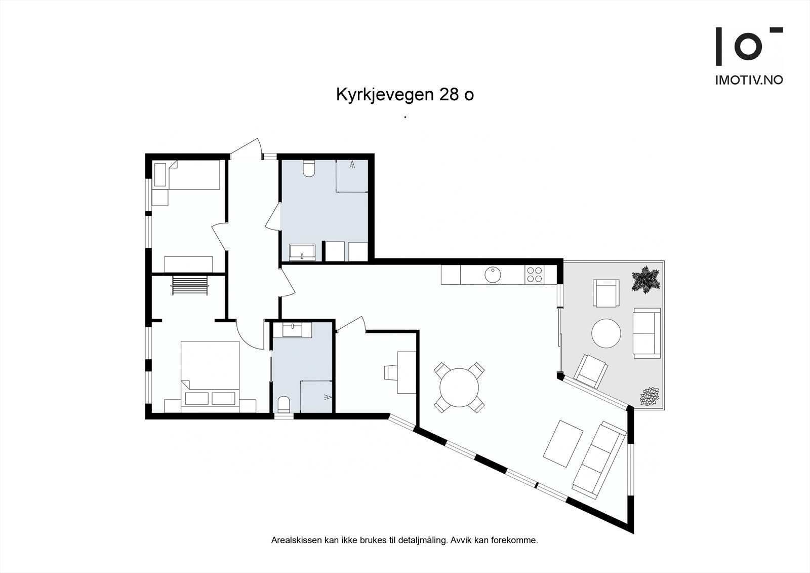 Planløsningen på 101 m² er arealeffektiv med tre soverom, to bad og en åpen sosial sone. Galleribilde