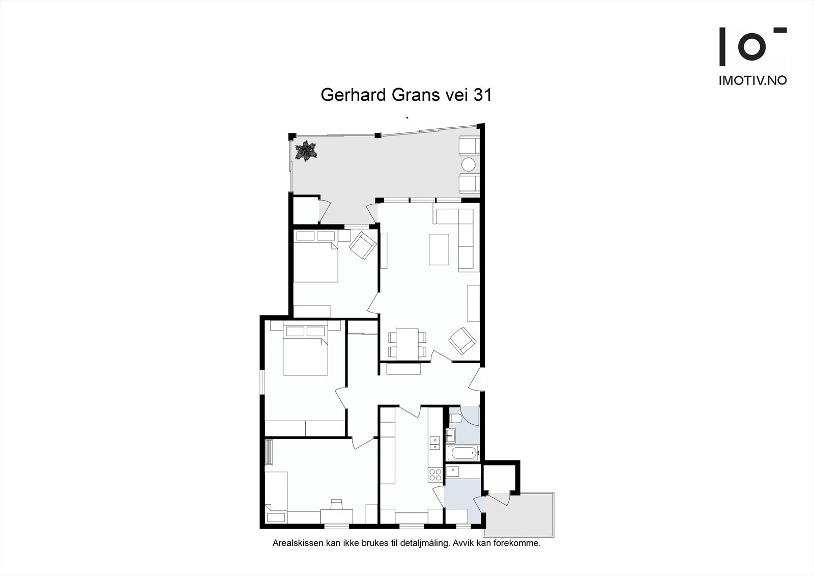 Leiligheten har en effektiv planløsning på 81 m² som inkluderer tre soverom, stue, kjøkken og et separat vaskerom. Galleribilde