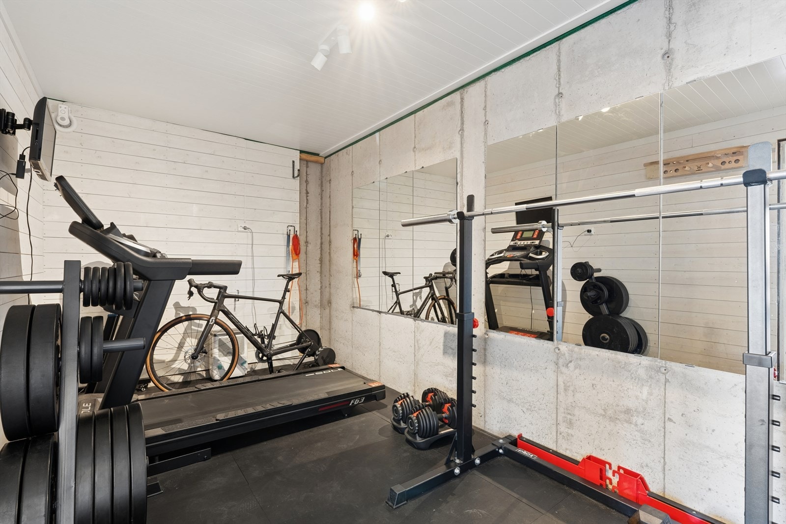 Bod innforbi garasjen er innredet som et eget treningsrom. Galleribilde