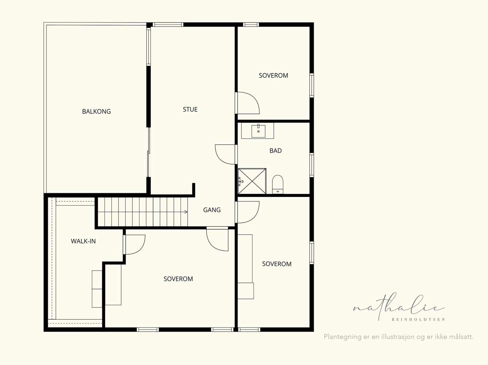 Plantegning 2. etasje. Kanskje mulighet for et fjerde soverom i enden av stuen oppe? Galleribilde