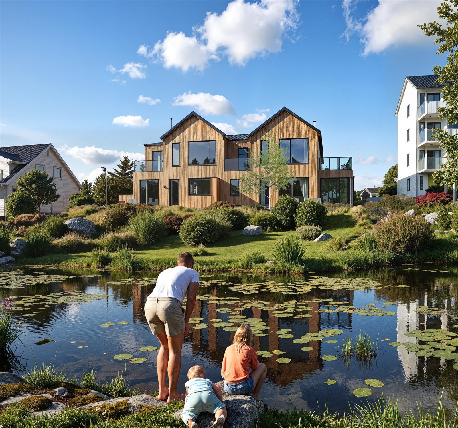 Illustrasjon. Det foreligger rammetillatelse for riving av eksisterende enebolig og oppføring av tomannsbolig over tre plan. Galleribilde