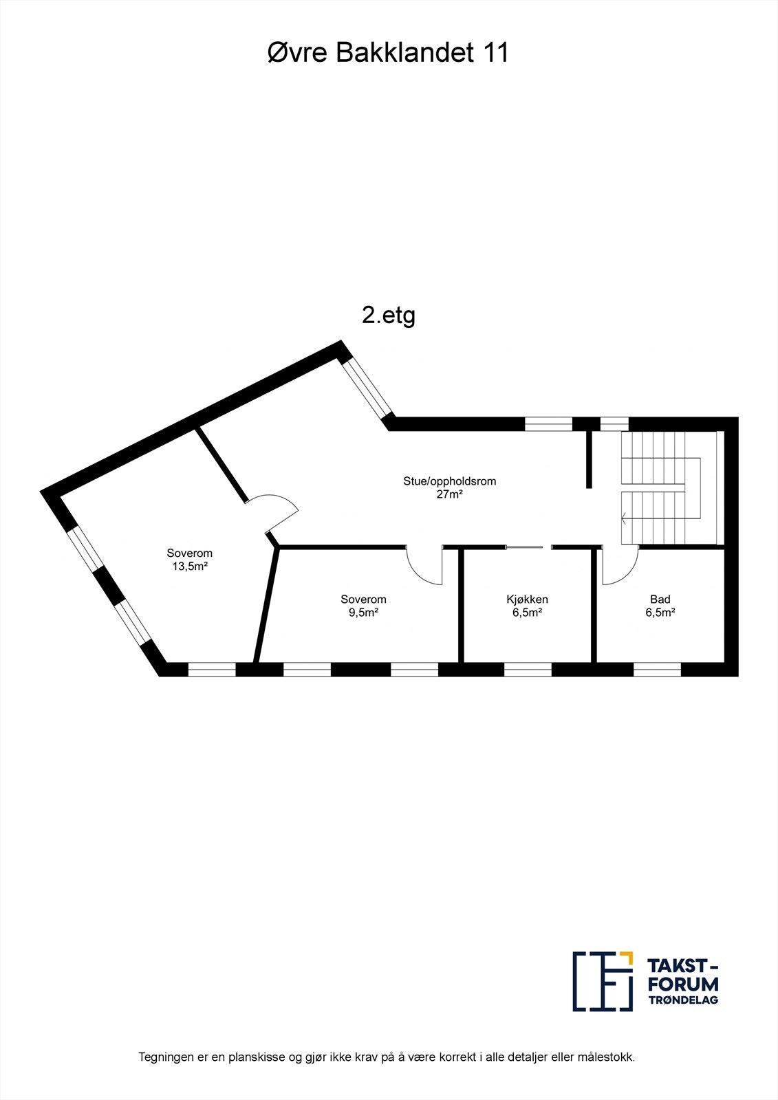 Planskisse med arealoppmåling - 2. etasje Galleribilde