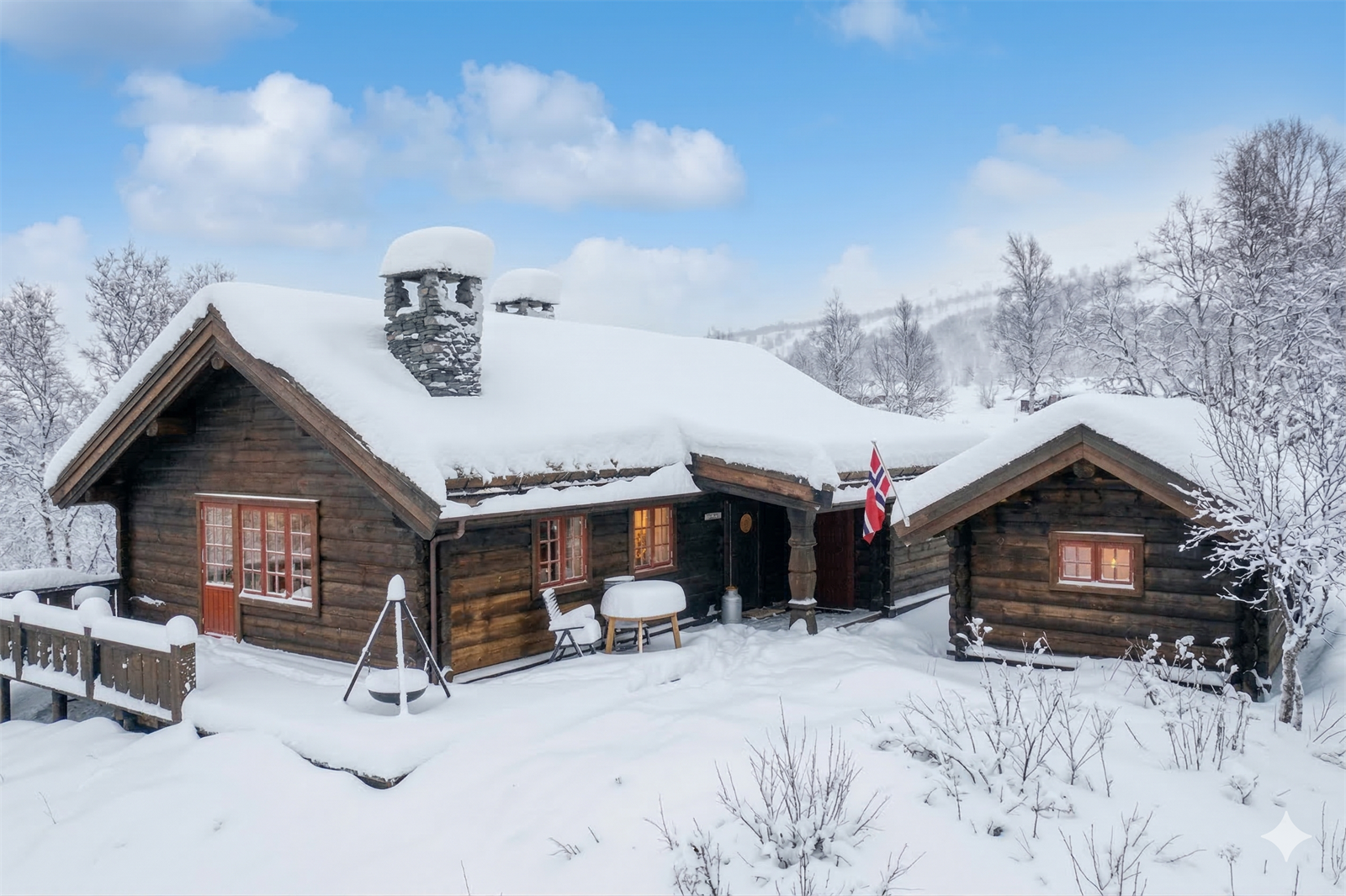 Velkommen til Silkedalsporten 52, En svært flott og unik laftehytte som går over tre plan med hele 11 sengeplasser i 2 soverom, 2 hemsrom og anneks. Galleribilde