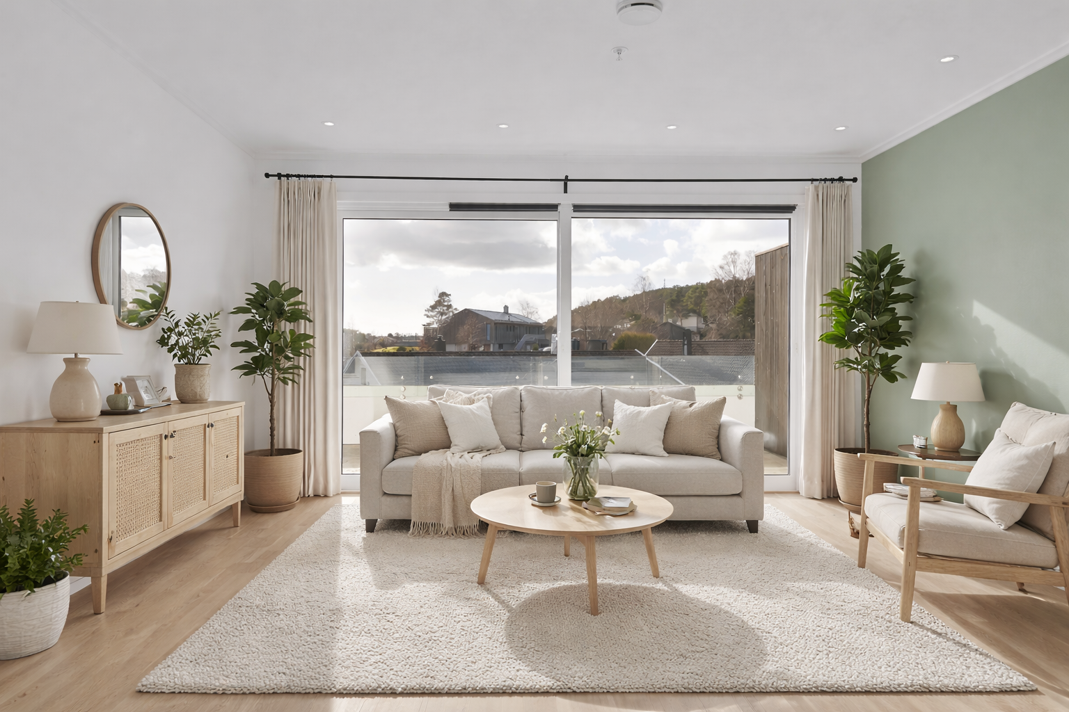 Leiligheten er i dag tom og klart for overlevering. Interiør og møbler er satt på ved AI. Galleribilde