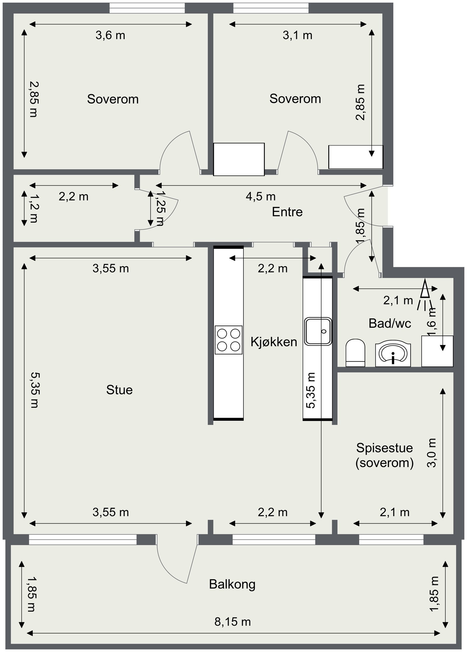 Skisse med mål. Galleribilde