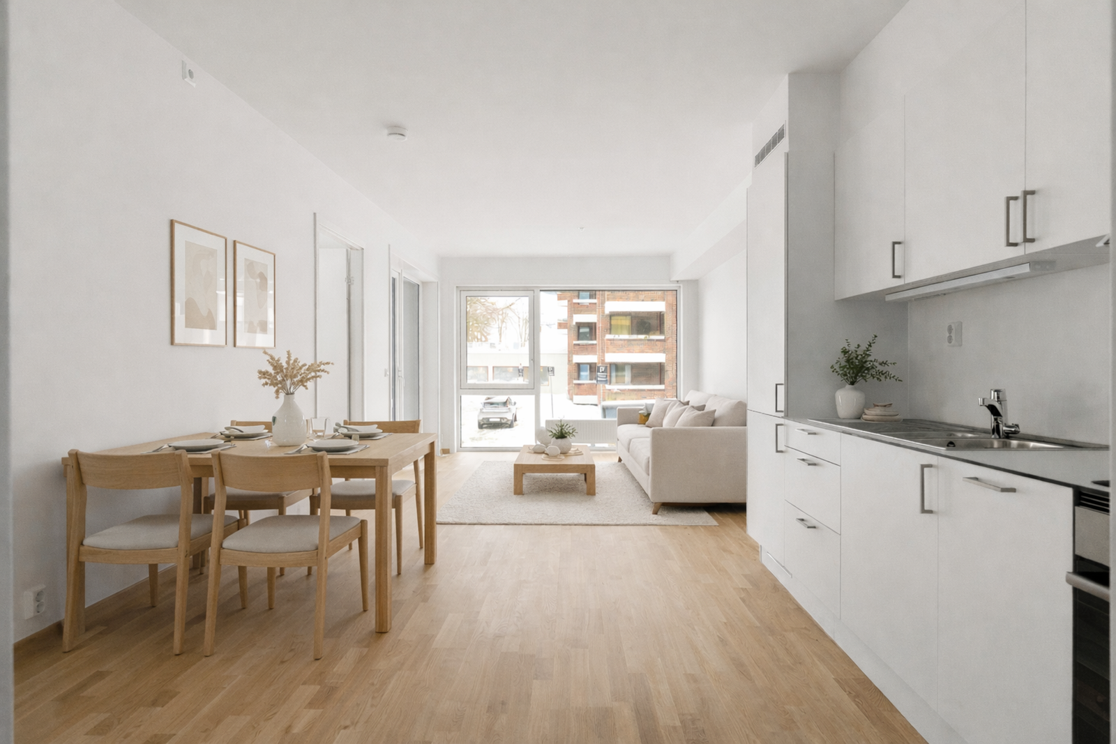 Velkommen hjem til Reier Søbstads veg 14 og nye Saupstad Torg! (AI generert møblering, avvik kan forekomme) Galleribilde