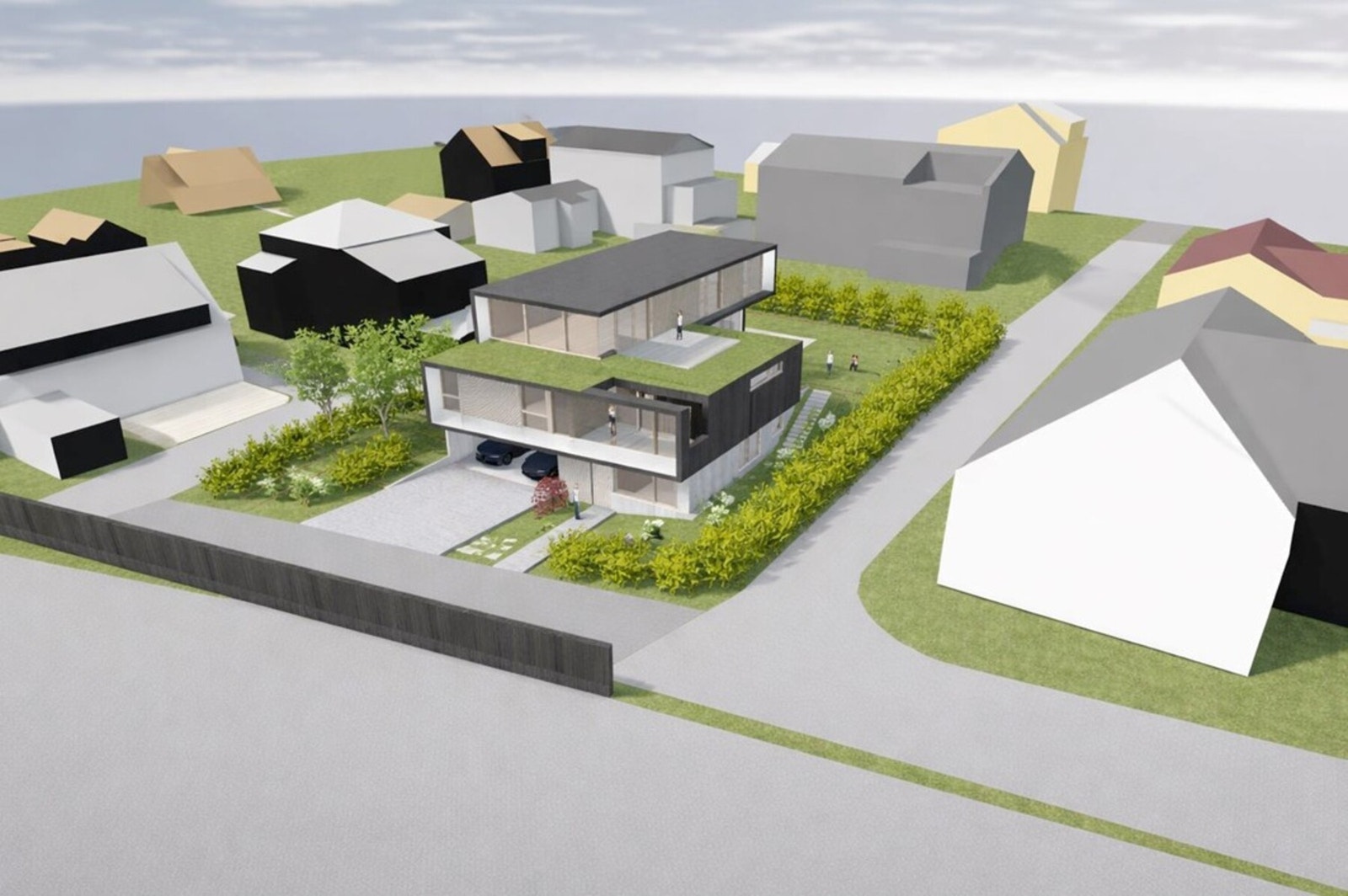 Illustrasjon på godkjent rammesøknad for ny tomannsbolig tegnet av Arkitekt Tommie Wilhelmsen. Galleribilde