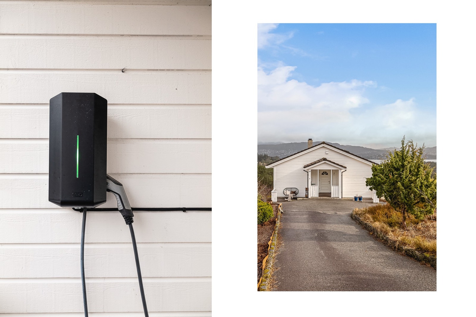 Ved inngangspartiet er det montert elbillader. Galleribilde