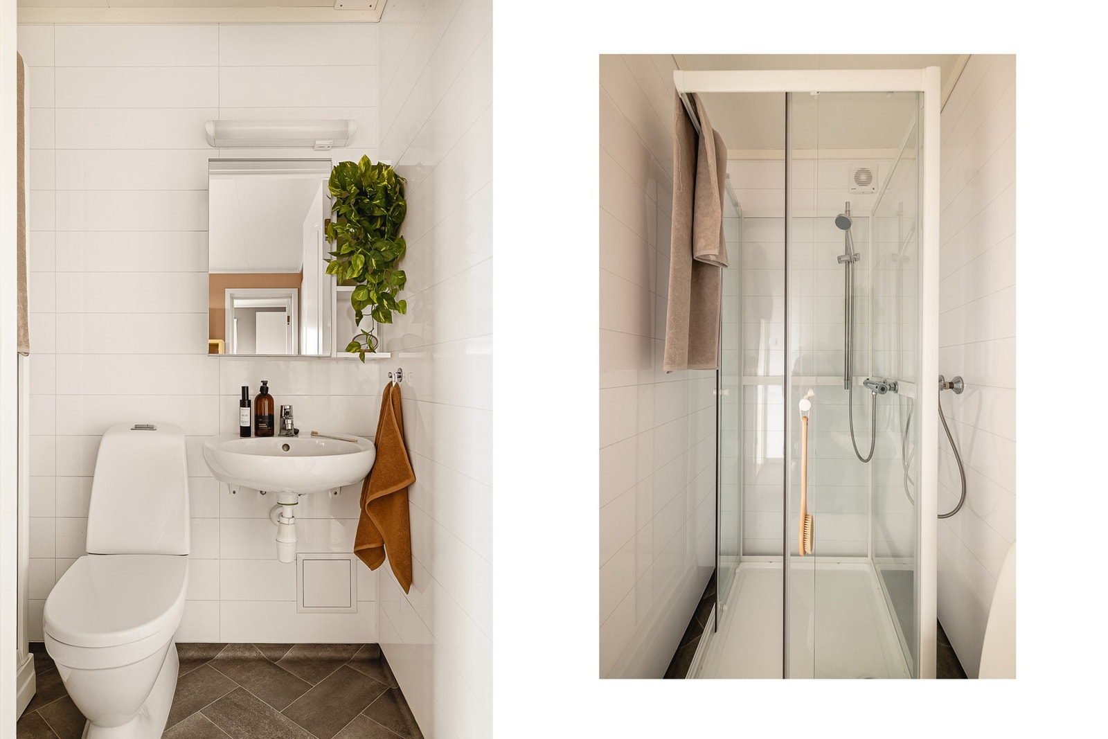 Badet i underetasjen er innredet med toalett, helstøpt servant, og dusjkabinett. Det er også eget vaskerom. Galleribilde