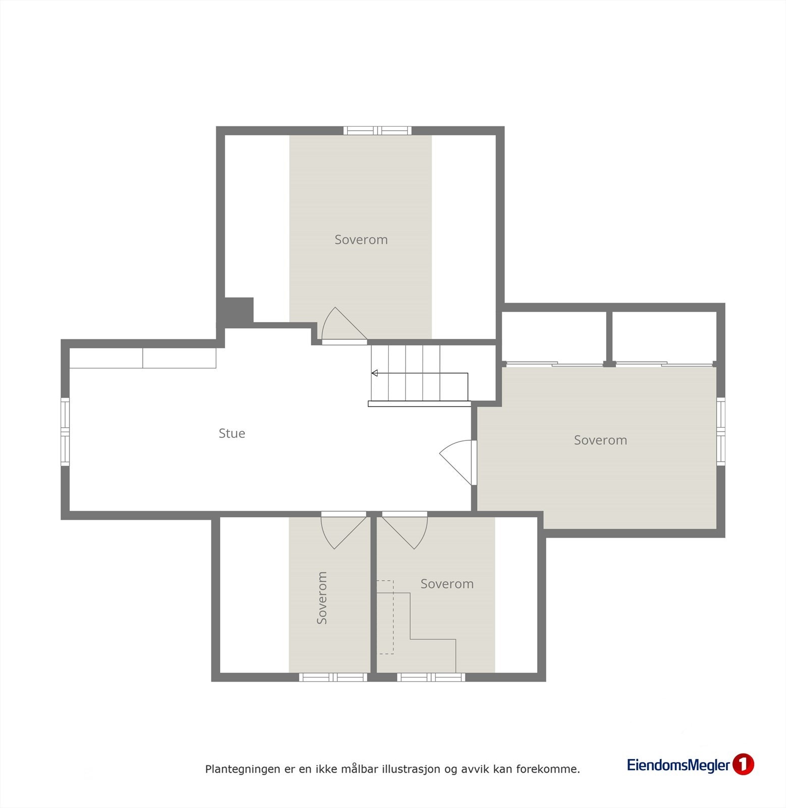 Andre etasje inneheld loftstove og fire rom som i dag er nytta som soverom. Galleribilde