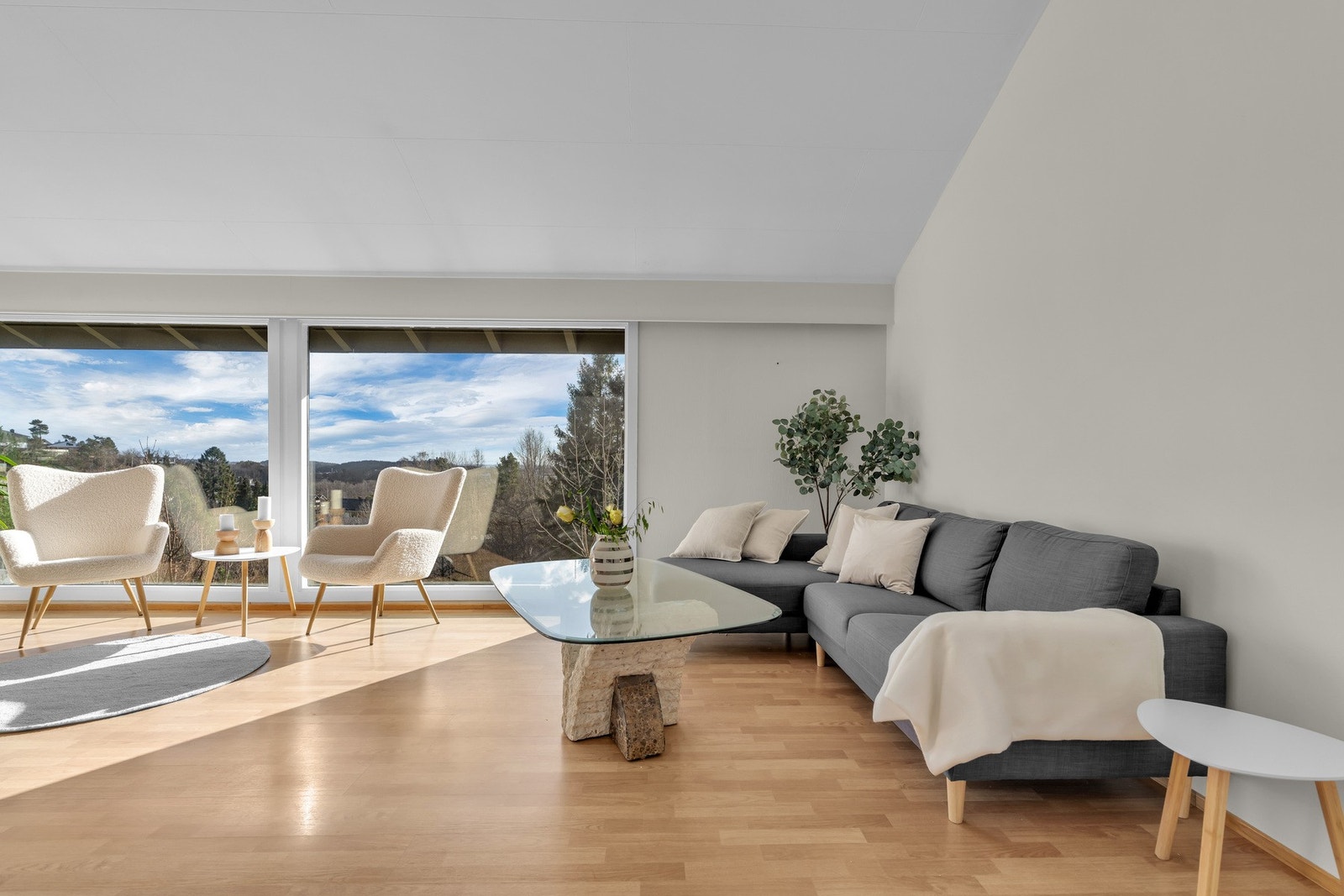 Romslig stue med plass til stor sofagruppe Galleribilde