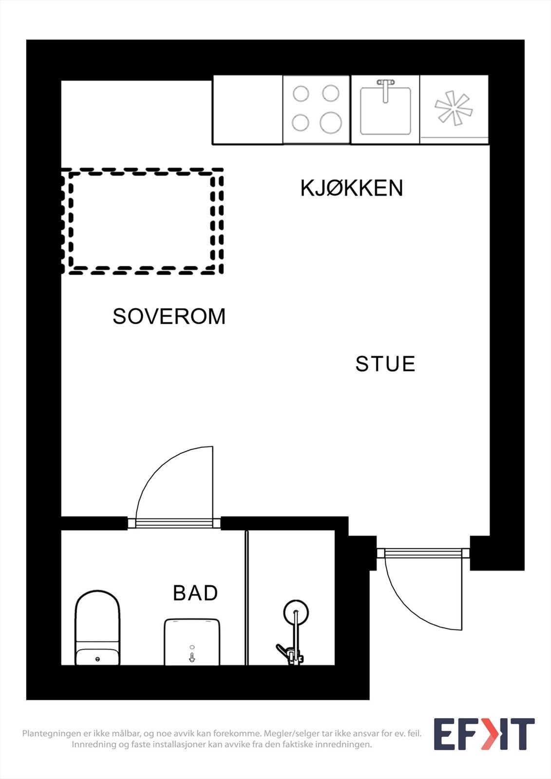 Leiligheten har en smart planløsning på 16 m² som utnytter plassen optimalt med stue/kjøkken i ett og separat bad. Galleribilde