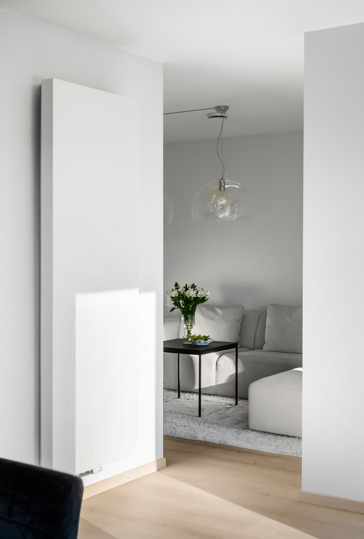 Radiator montert på vegg i stue. Galleribilde