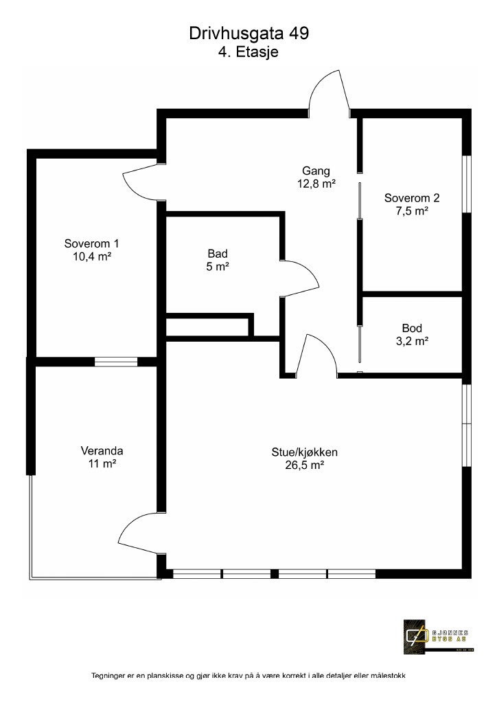 Planskisse målsatt av takstmann. Galleribilde