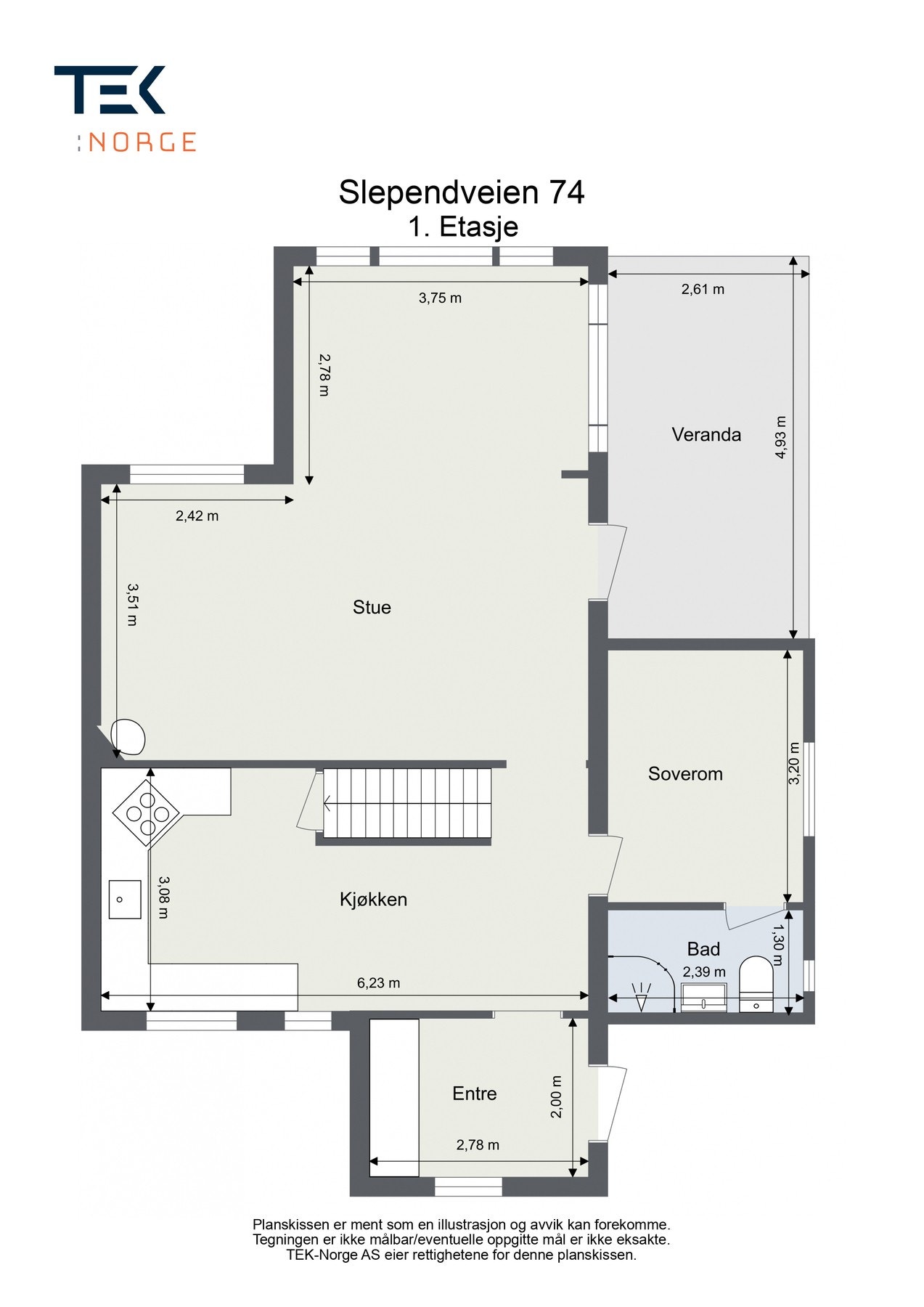 Plantegning Slependveien 74, 1. etasje. Galleribilde