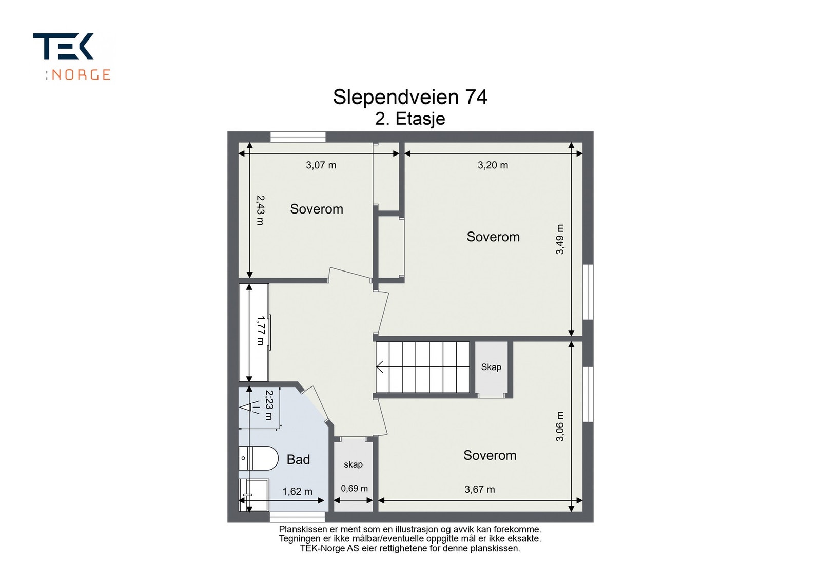 Plantegning Slependveien 74, 2. etasje. Galleribilde