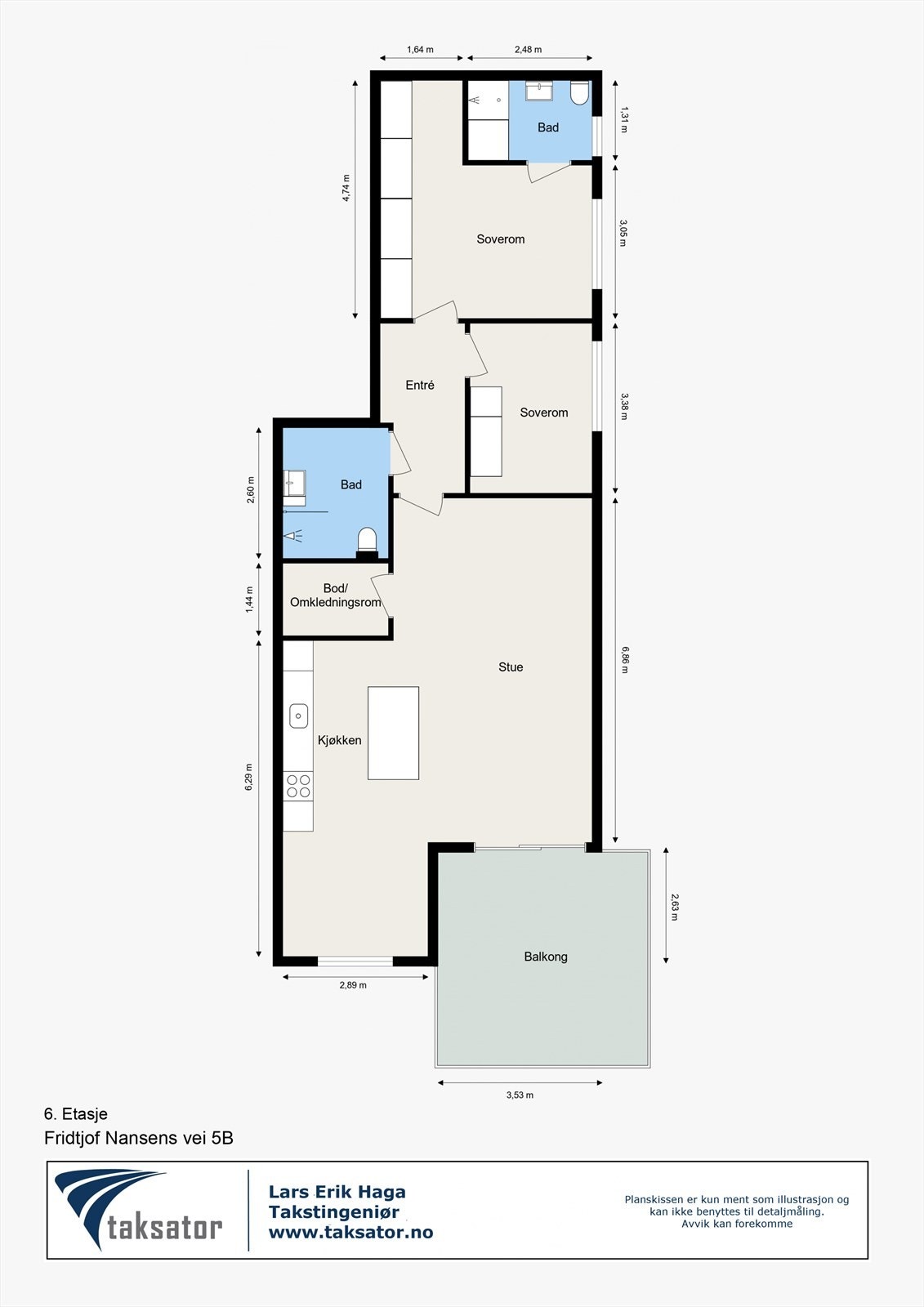 Målsatt plantegning - 6. etasje Galleribilde