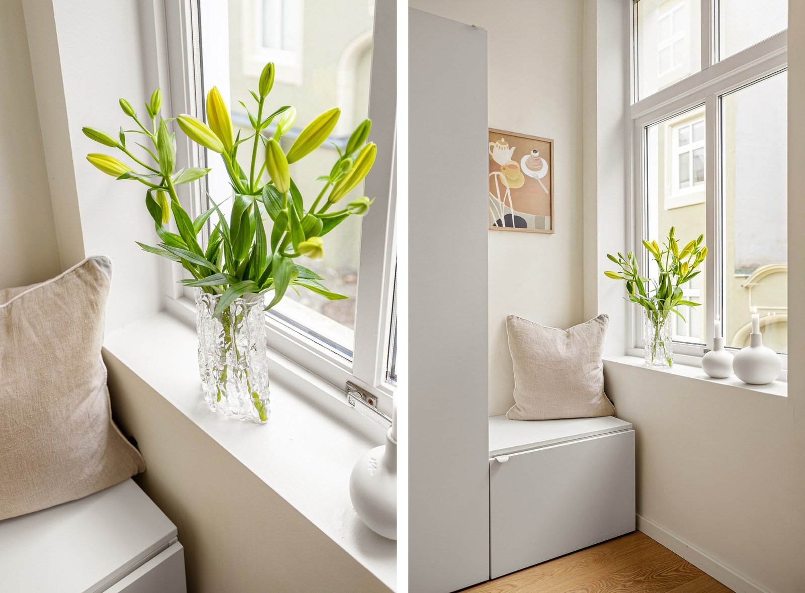 I en hyggelig krok ved stuen er det etablert oppbevaring til yttertøy. Galleribilde