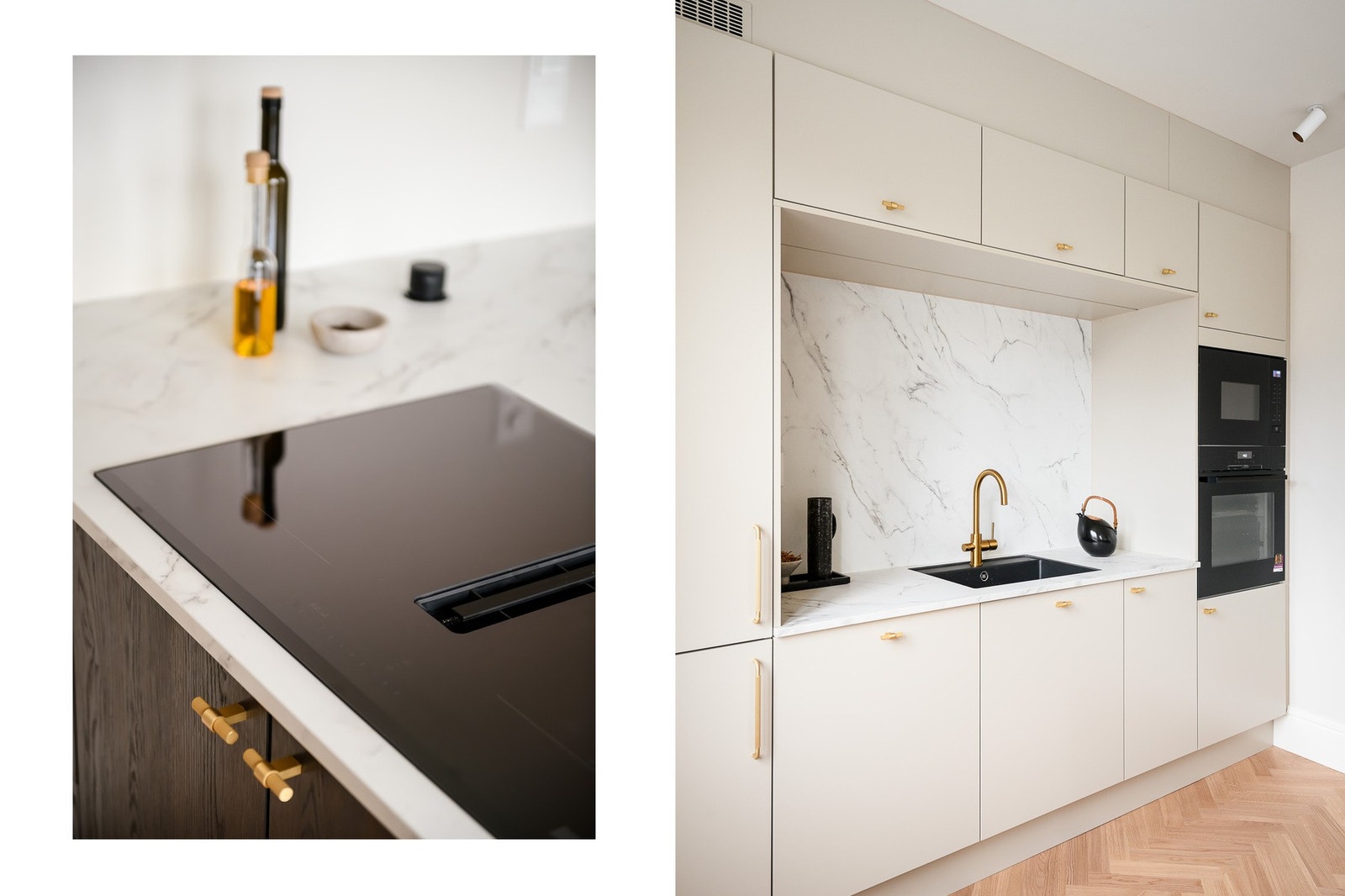 Kjøkkenet kombinerer rene linjer med funksjonelle løsninger med blant annet integrert ventilator i platetoppen. Galleribilde