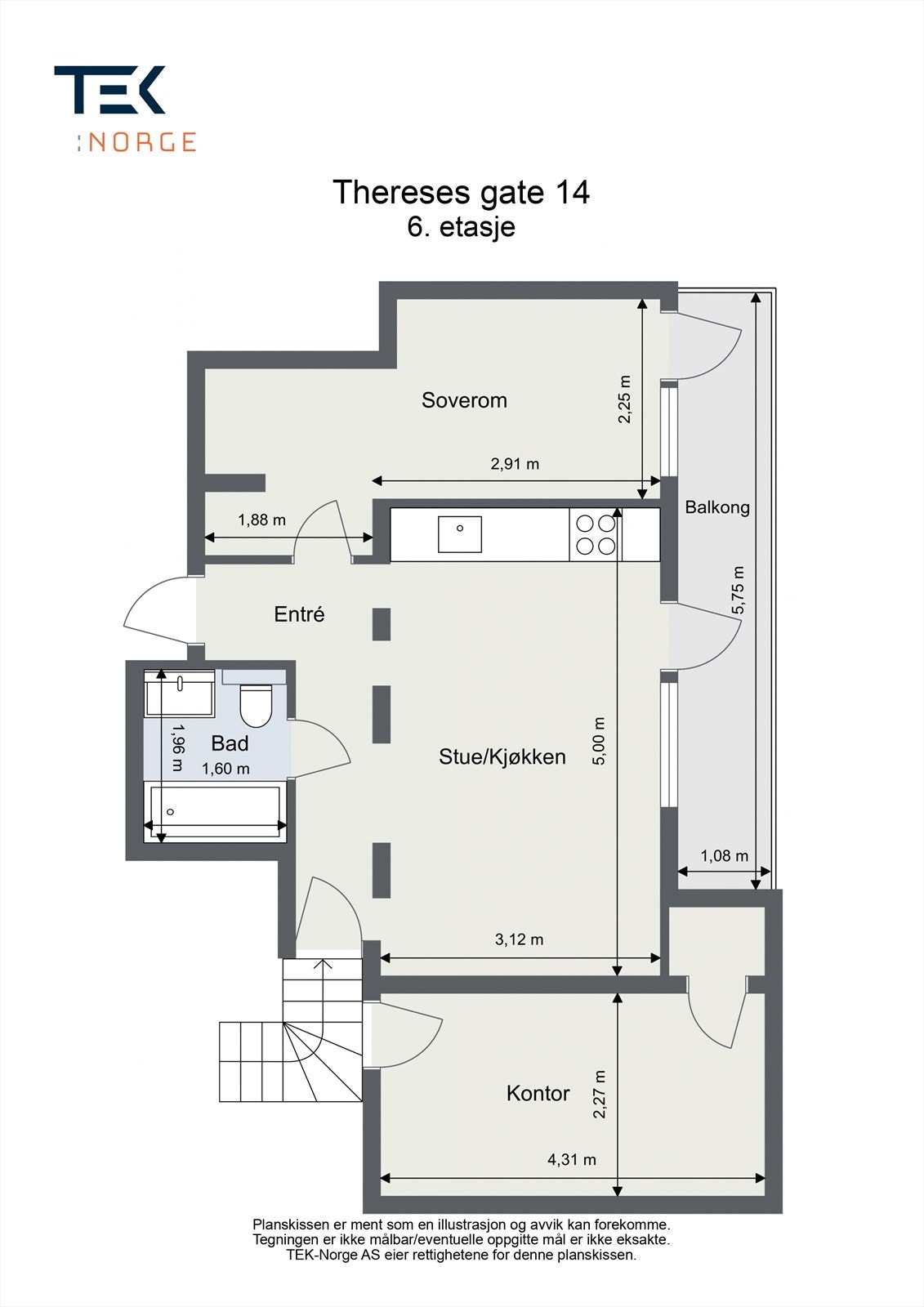 Plantegning 6. etasje - Hybel ("kontoret" tilhører hoveddelen). Galleribilde