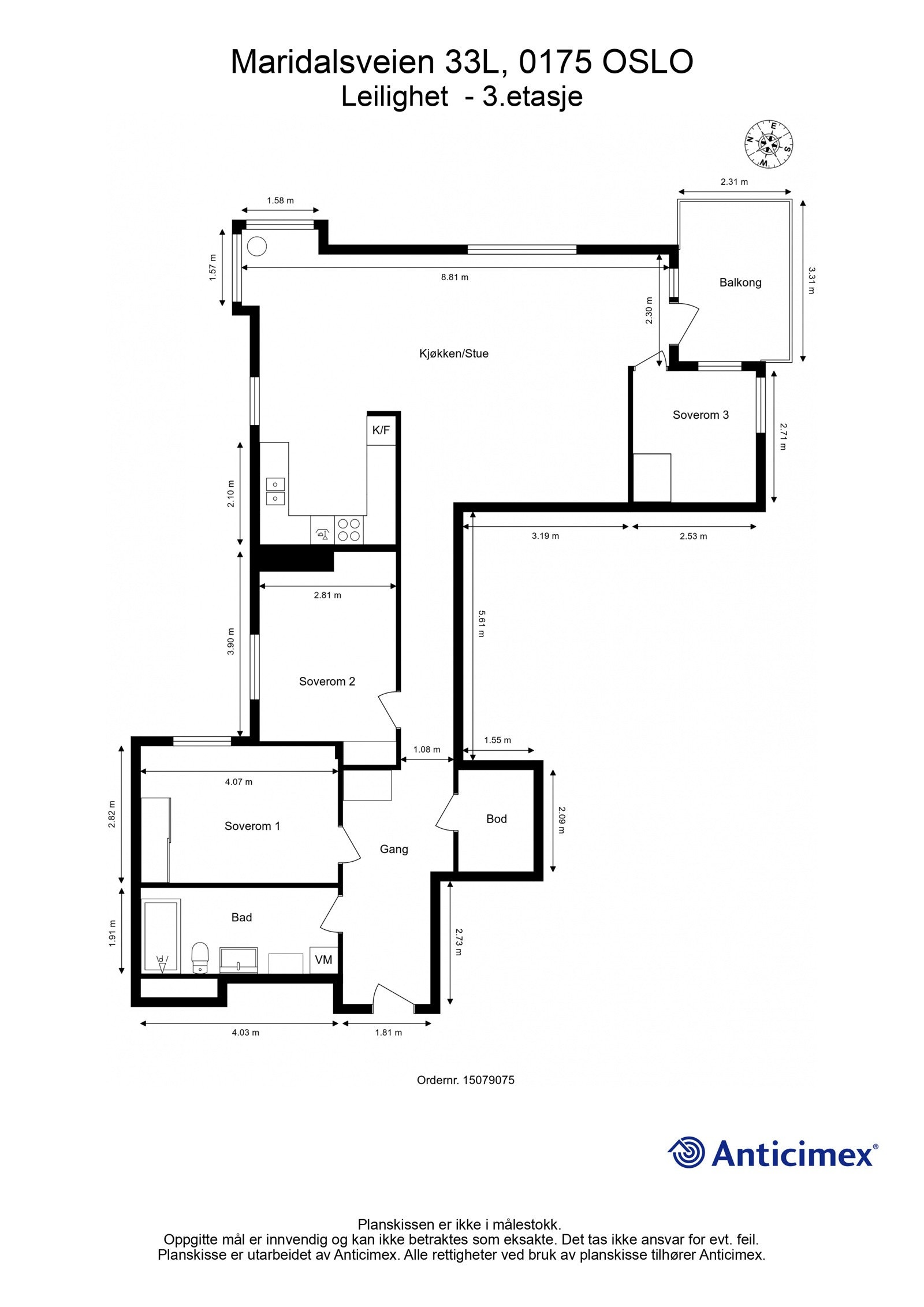 Plantegning med mål. Galleribilde