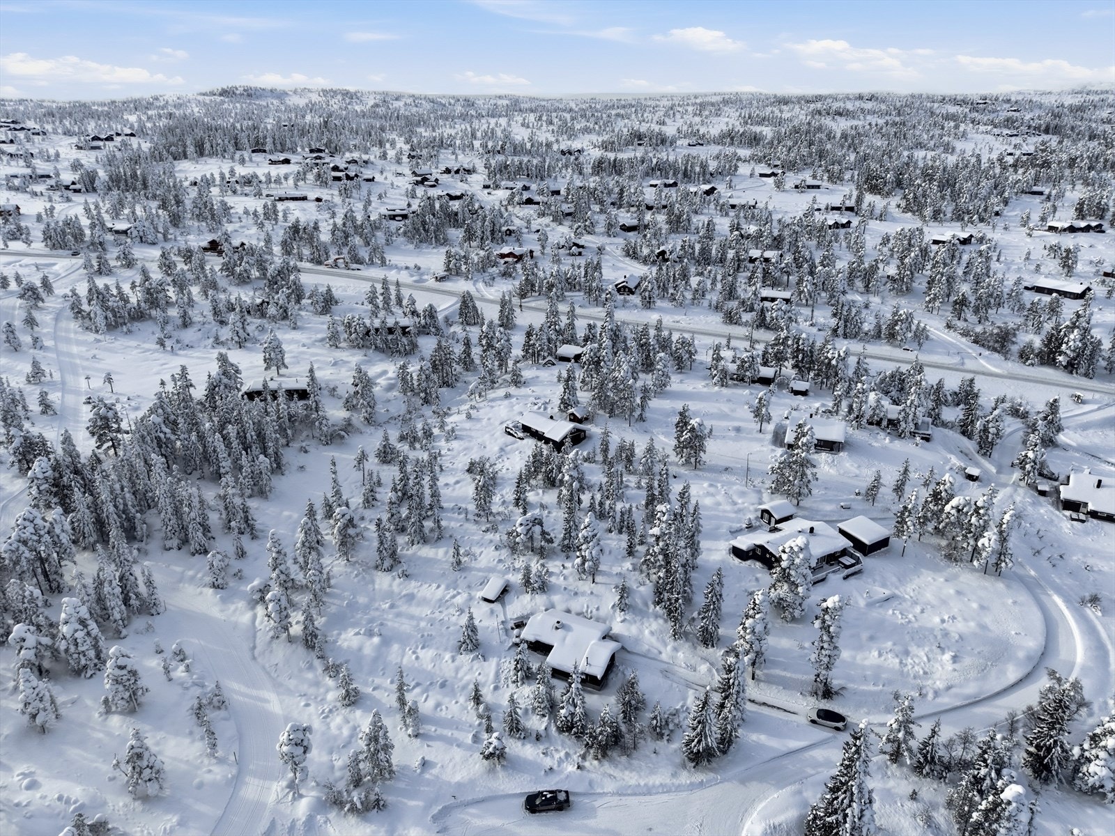 Hytta ligger flott og usjenert til i terrenget omgitt av naturlig vegetasjon. Galleribilde