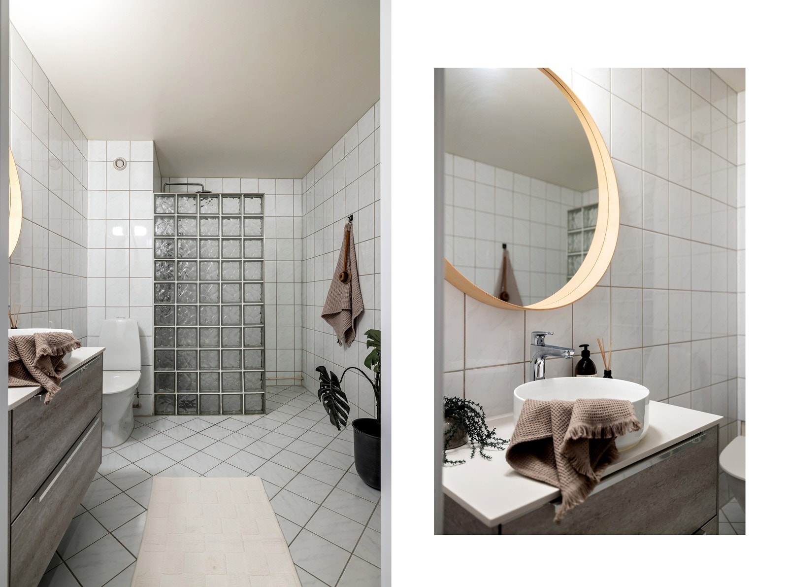 Servanten ble skiftet i 2019. Badets hovedkonstruksjoner er fra byggeåret, og rommet har mekanisk avtrekk. Galleribilde