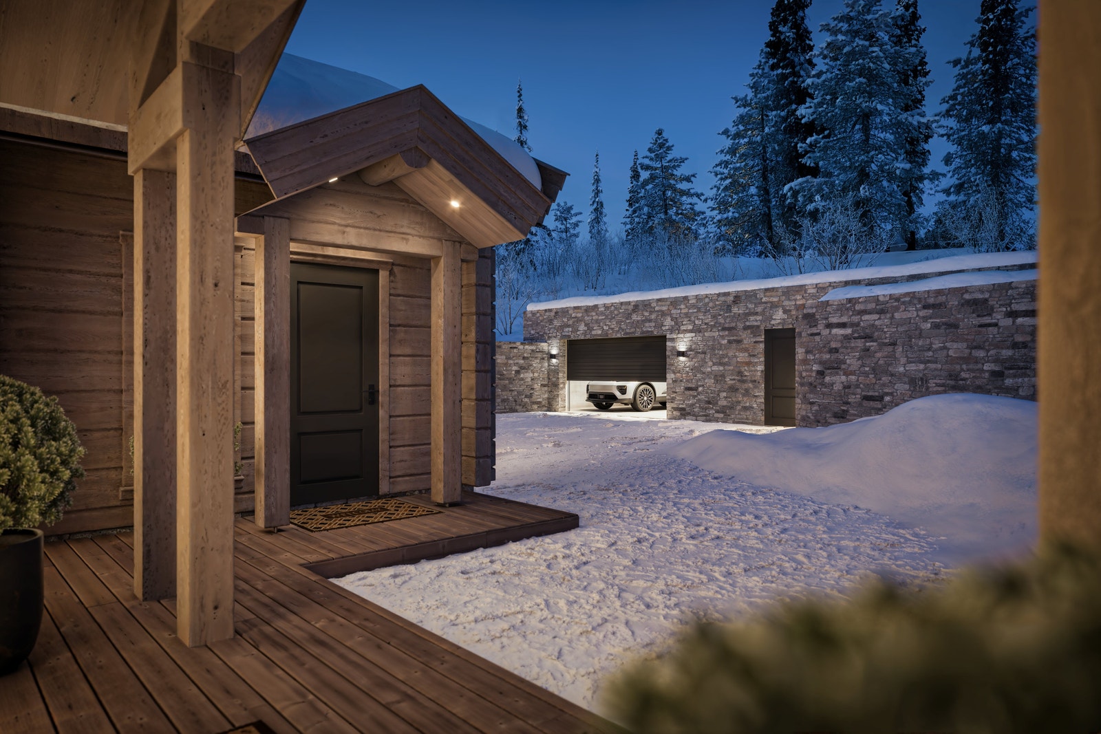 Underjordisk parkering med skibod og garderobe! Fra garasje og skobod er det også underjordisk inngang til hytta. Galleribilde