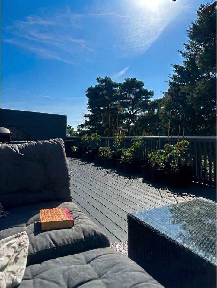 Solrik terrasse med god plass til sittegruppe.
(Foto privat) Galleribilde