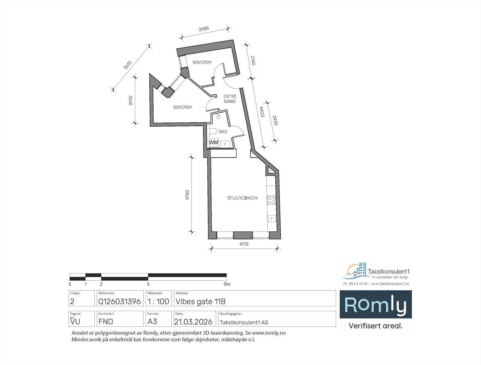Plantegning. Leiligheten disponerer en kjellerbod på ca. 5,2 m². Galleribilde