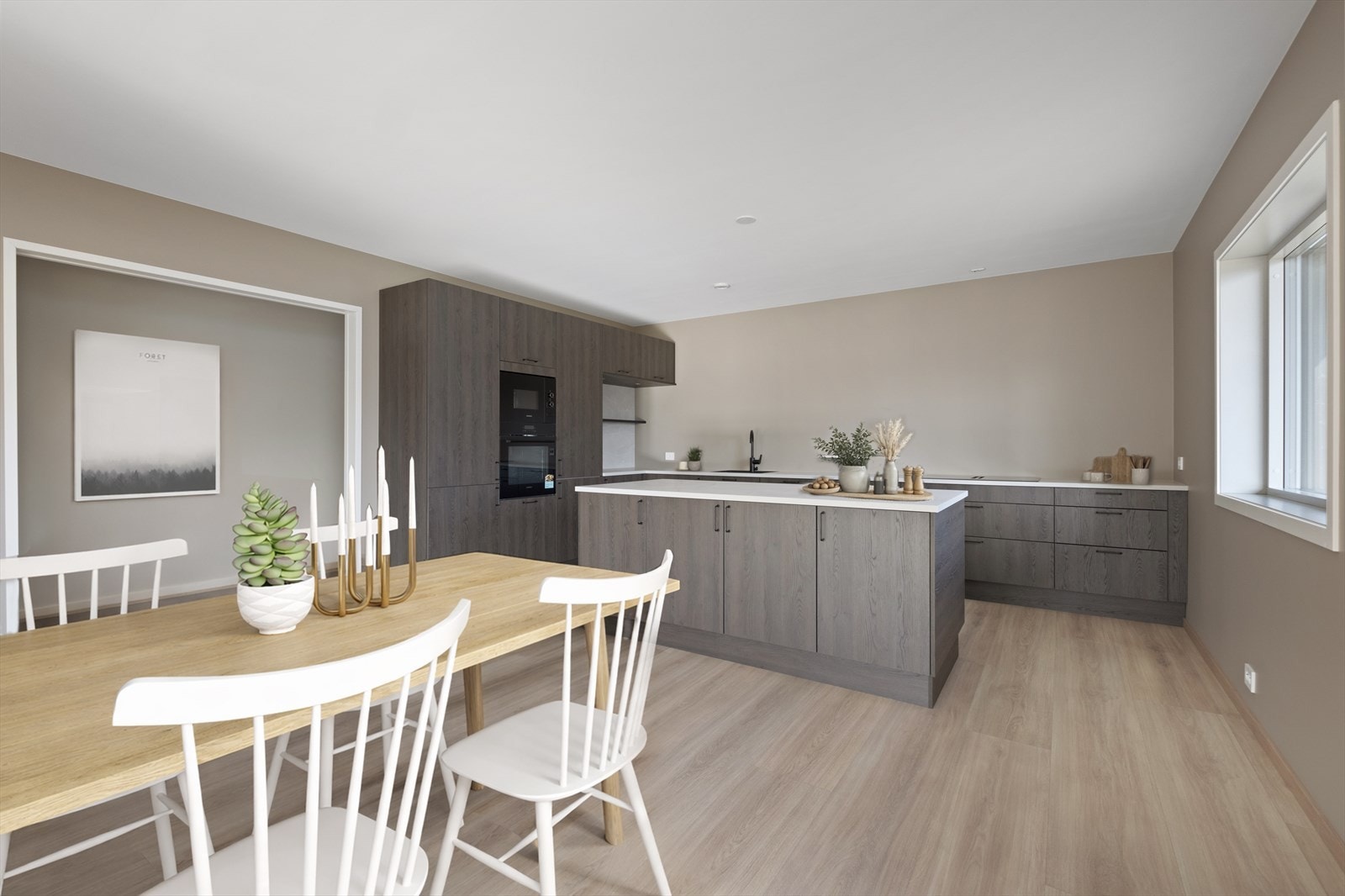 Fra stue mot kjøkken - digitalt stylet Galleribilde