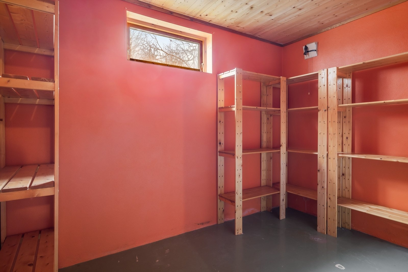 Bod i kjeller med hyller for god oppbevaring. Galleribilde