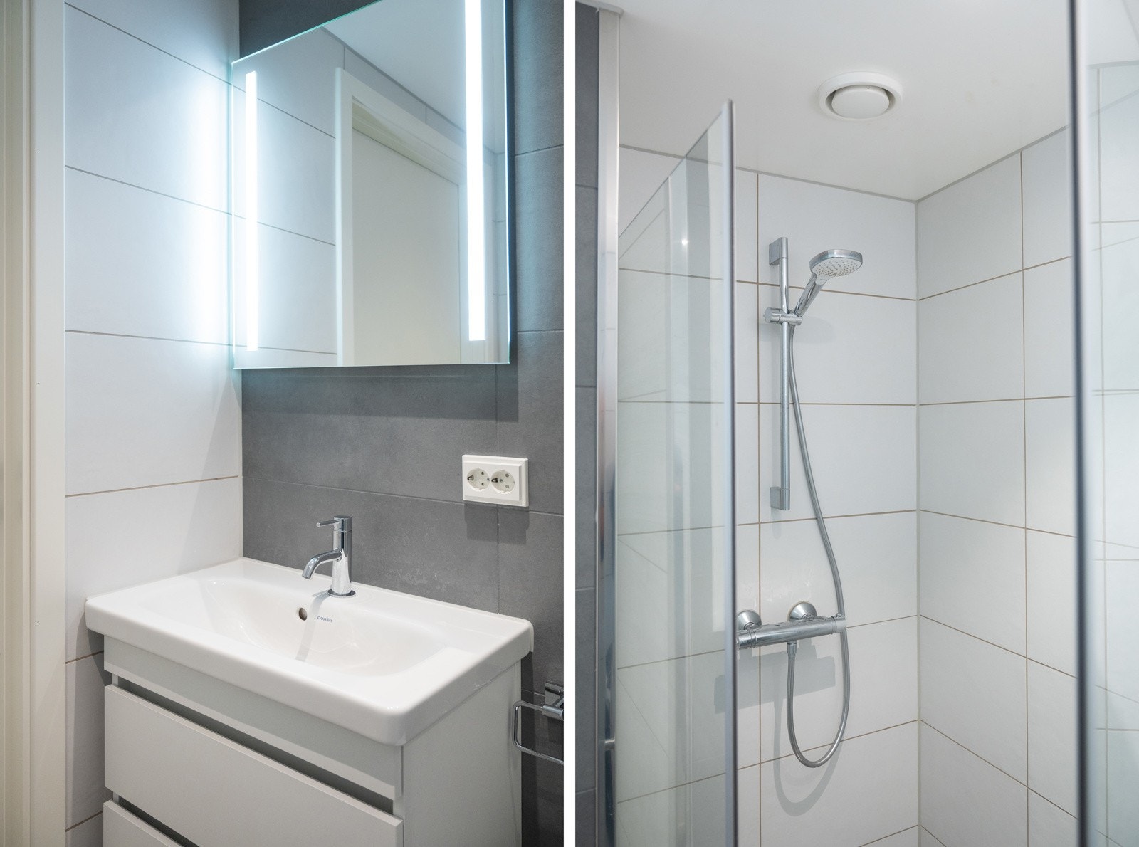 Baderommet har flotte fliser på gulv og vegger, deilig gulvvarme og downlights i himlingen. Galleribilde