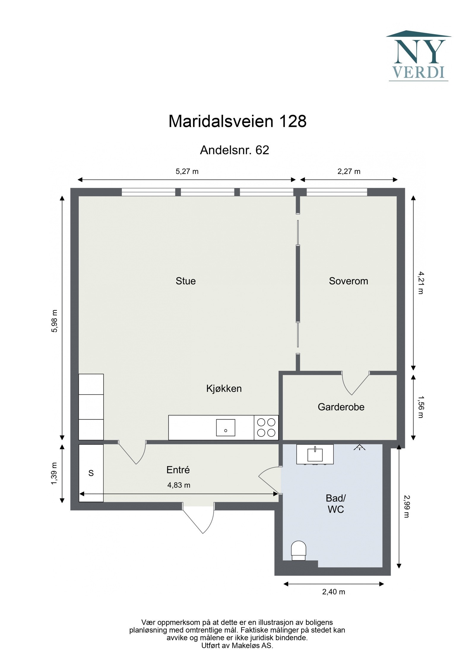 Plantegning. I tillegg disponerer leiligheten en kjellerbod (nr. 32). Som beboer har du også tilgang til fellesvaskeri. Heis i bygget. Galleribilde