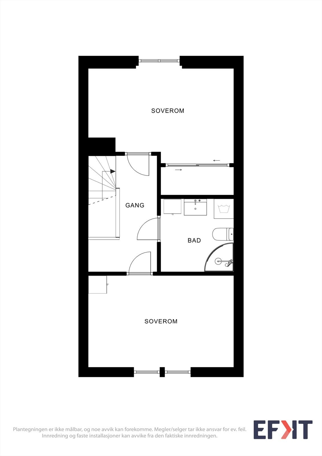Loftetasjen inneholder en gang, bad og to soverom. Galleribilde