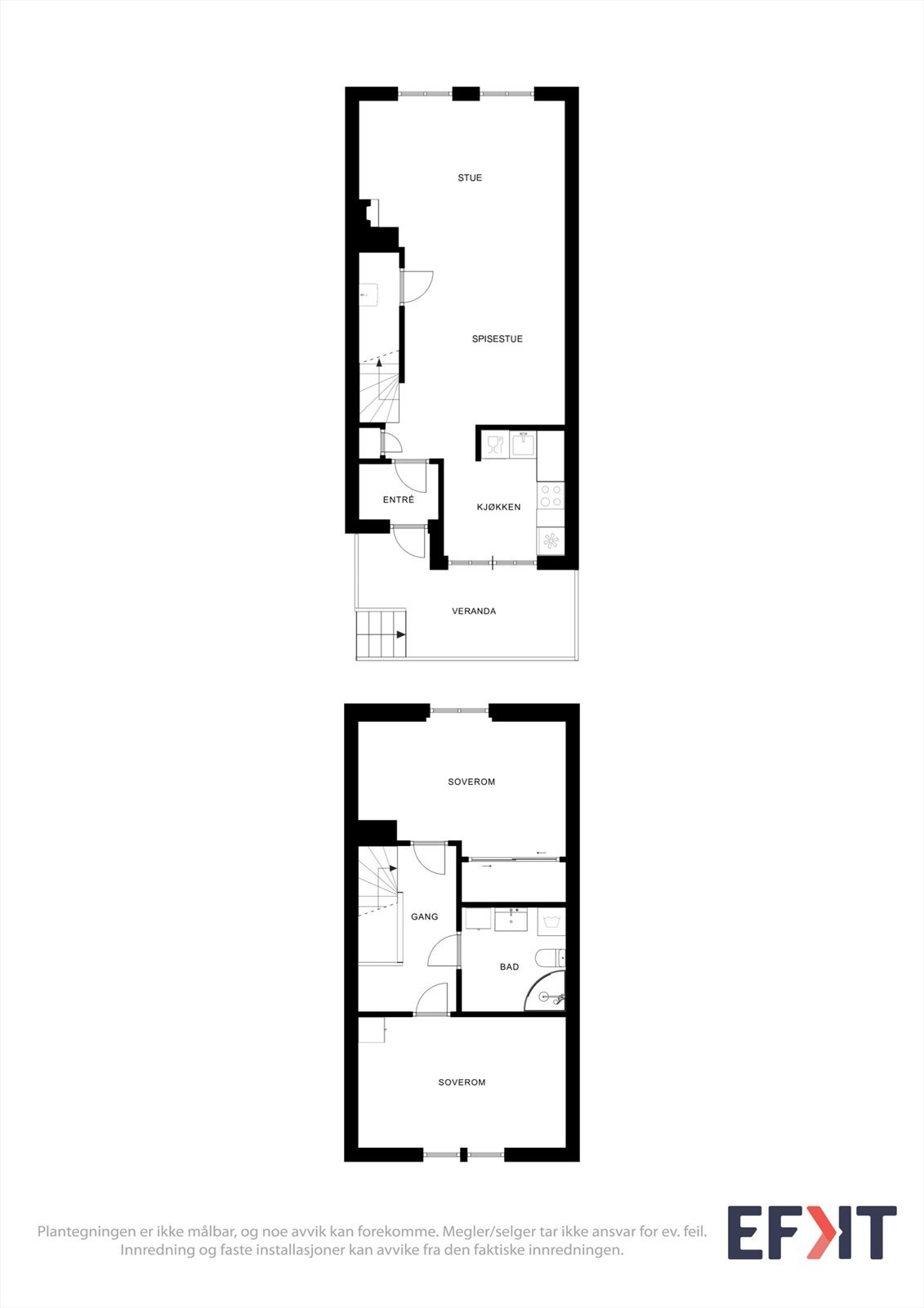 Leiligheten går over to plan og har et samlet bruksareal på 77 m². Galleribilde