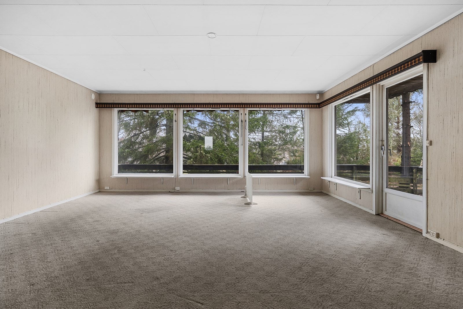 Romslig stue med store vindusflater Galleribilde