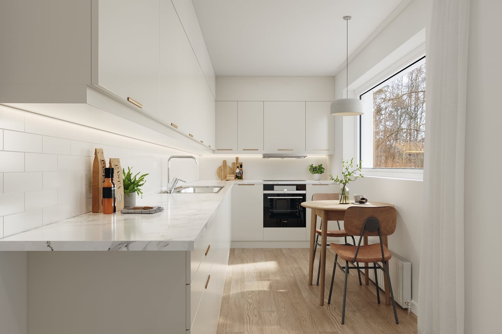 Bildet er en illustrasjon som viser potensialet for et moderne kjøkken i dette arealet. Galleribilde