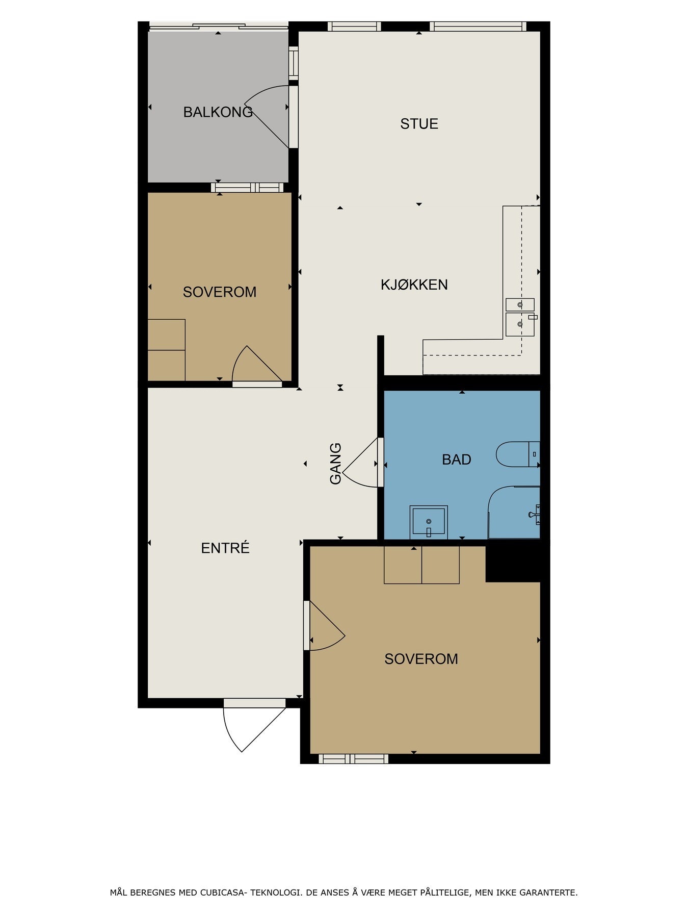 Plantegning. Hentet fra andel 9. Planløsning kan være speilvendt, men innhold det samme. Galleribilde