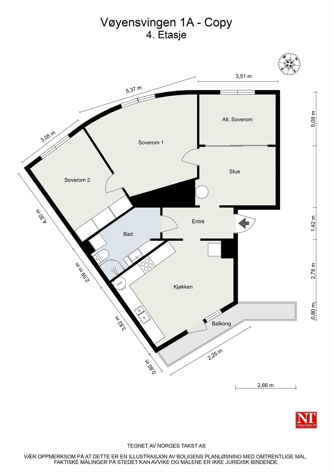 Alternativ planløsning med et ekstra soverom. Galleribilde
