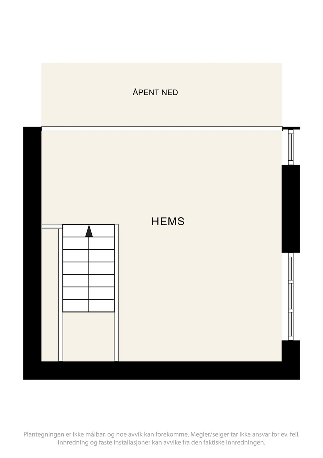 Plantegning viser hemsens areal og åpne løsning mot underliggende etasje. Galleribilde